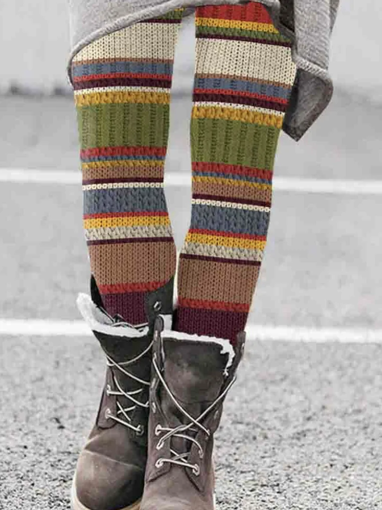 Multi colored striped sweater texture base pants