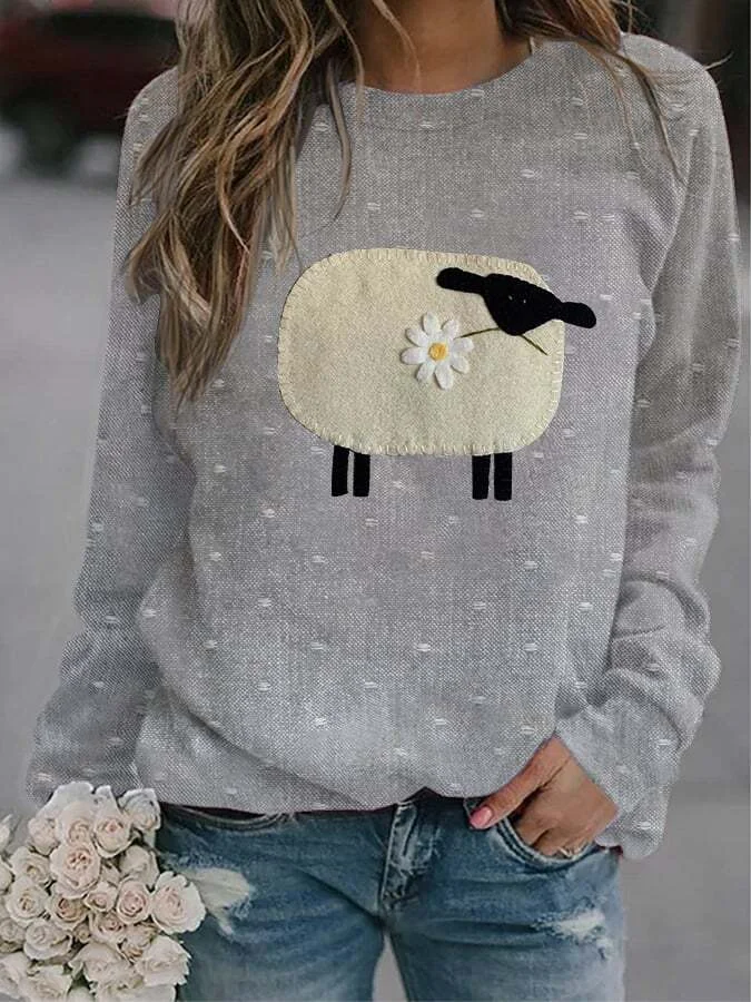 Women's Cute Jesus Sheep Print Sweatshirt