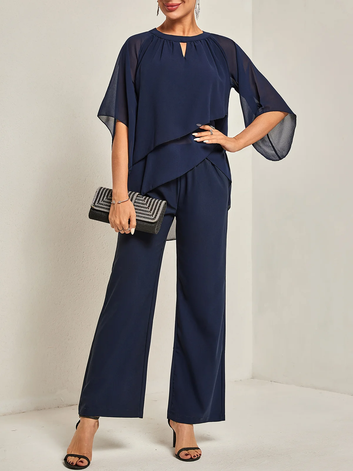 Plain Elegant Crew Neck Loose Urban Two-Piece Set