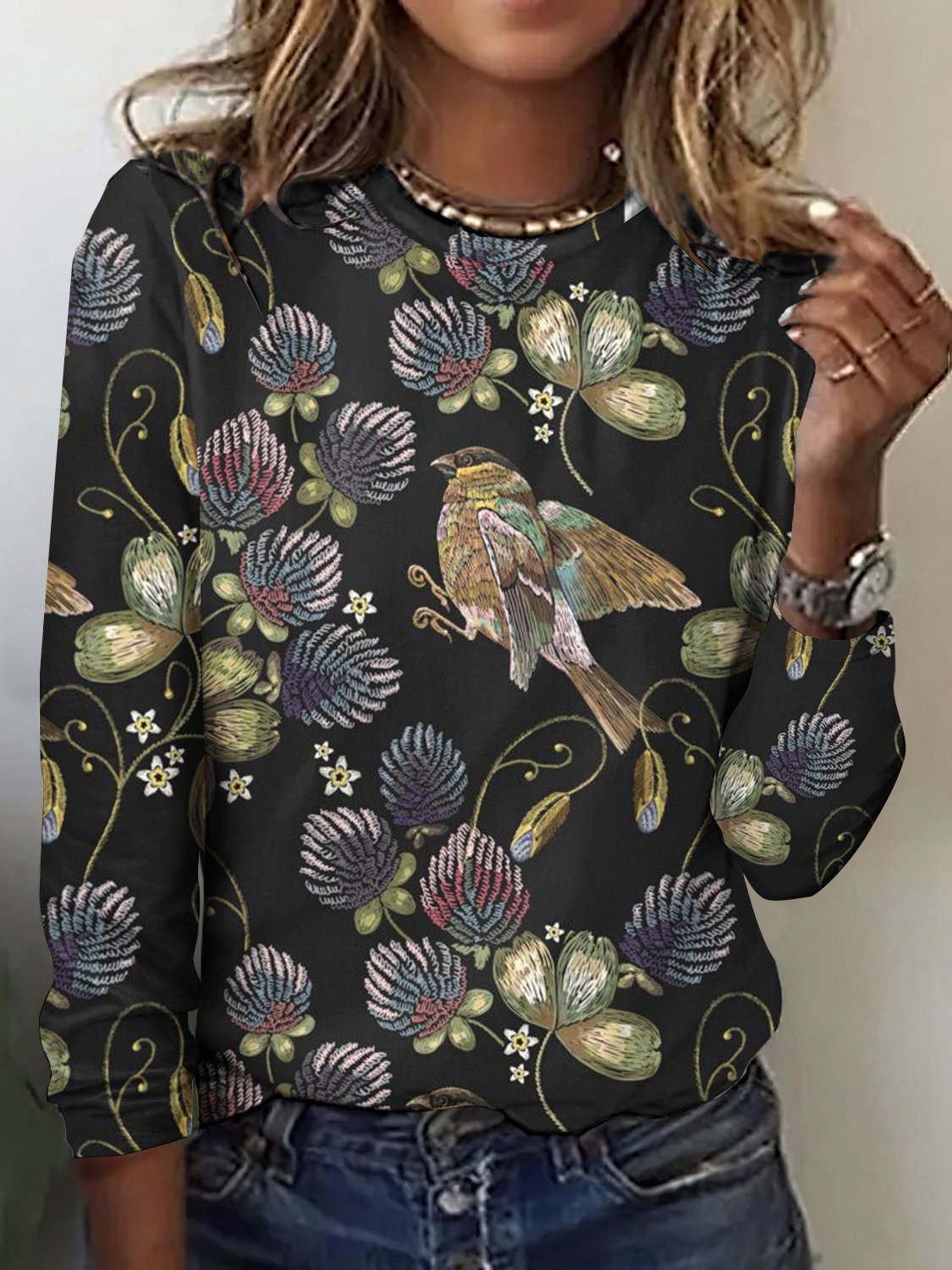 Flower and Bird Art Flower Long Sleeve T-shirt