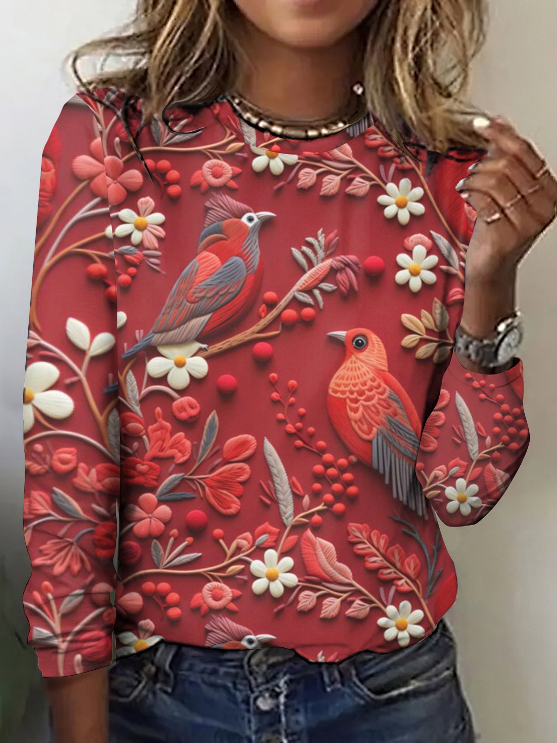 Flower and Bird Art Flower Long Sleeve T-shirt