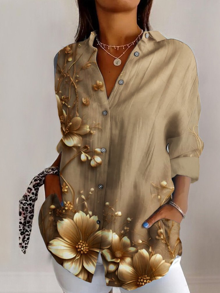 Retro floral casual long sleeved shirt