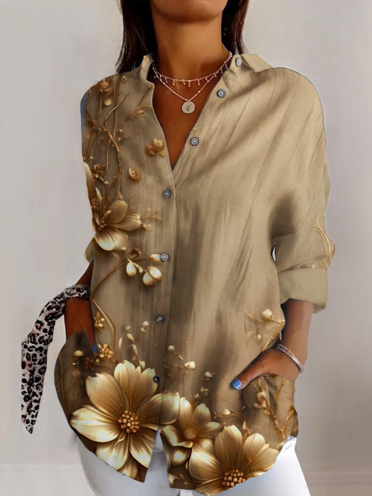 Retro floral casual long sleeved shirt