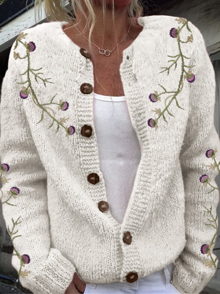 Scottish thistle knit sweater cardigan