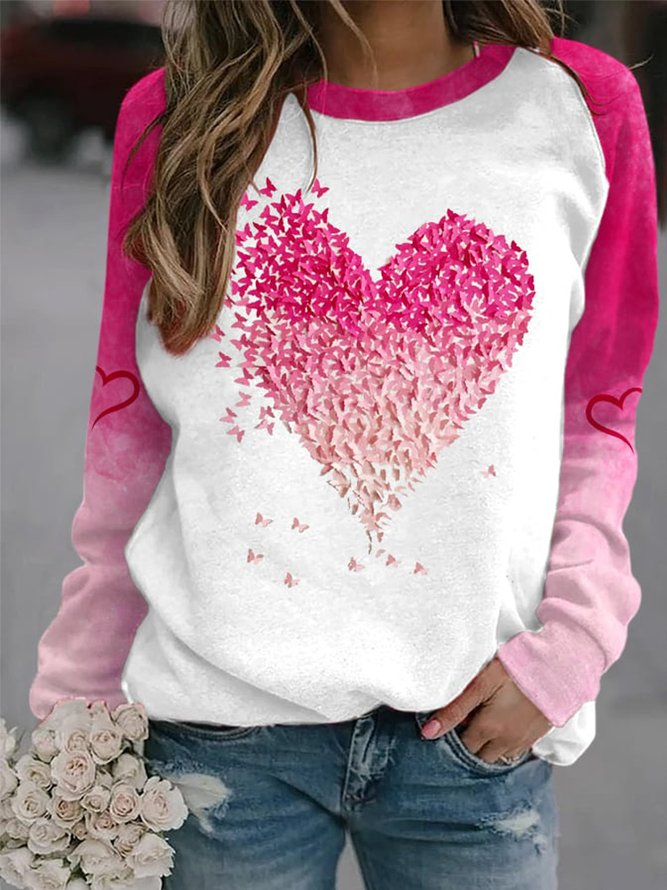 Valentine's Day Heart Long Sleeve Pullover Sweatshirt