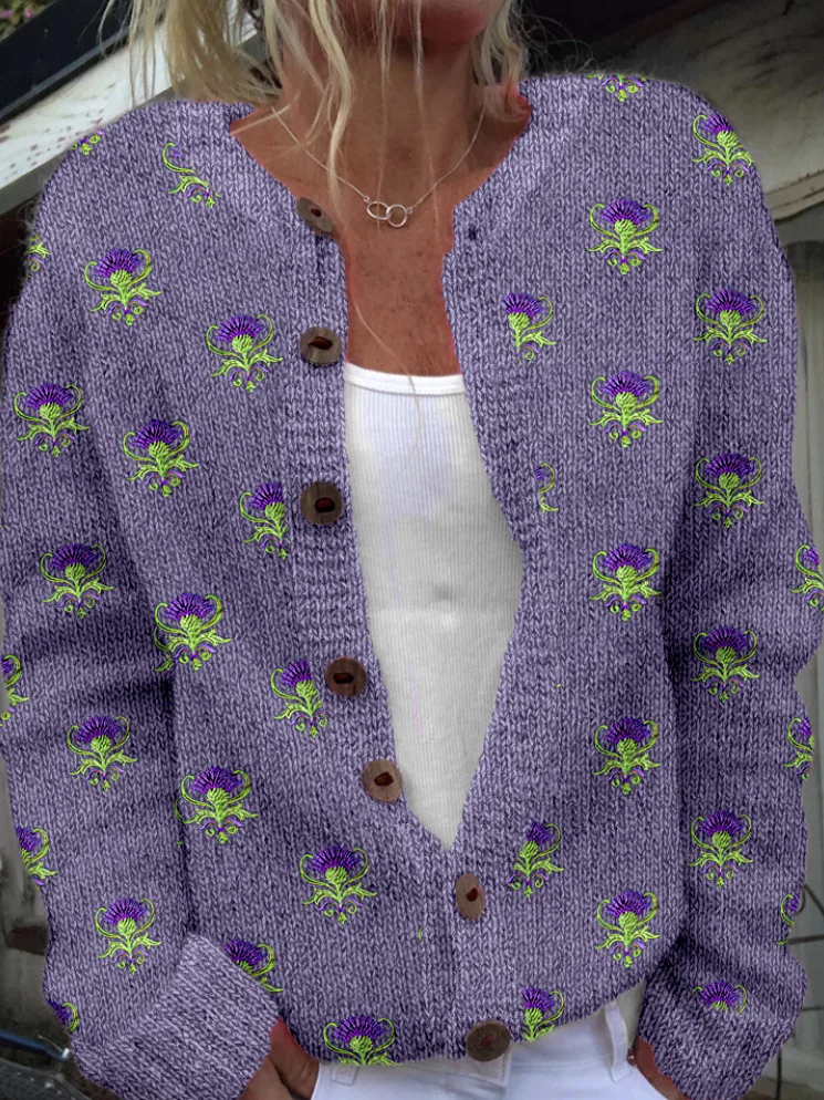 Scottish thistle knit sweater cardigan