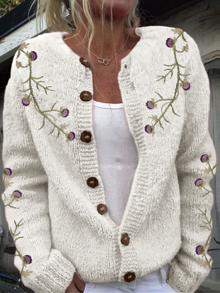 Scottish thistle knit sweater cardigan