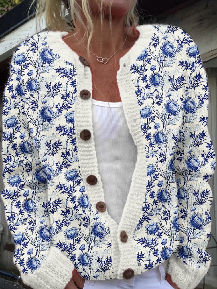 Scottish floral knit sweater cardigan