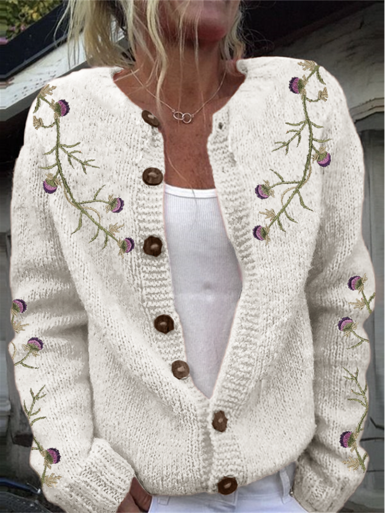 Scottish thistle knit sweater cardigan