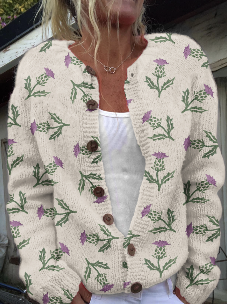 Scottish Thistle Art Knitted Sweater Cardigan