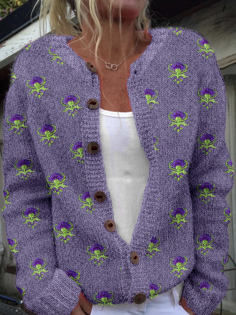 Scottish thistle knit sweater cardigan