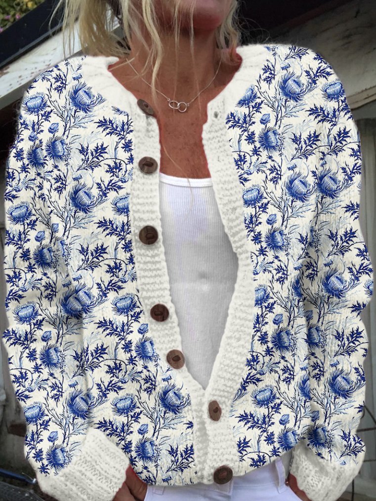 Scottish floral knit sweater cardigan