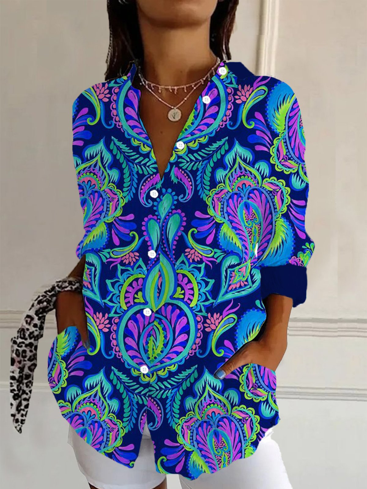 Ethnic Print Long Sleeve Shirt