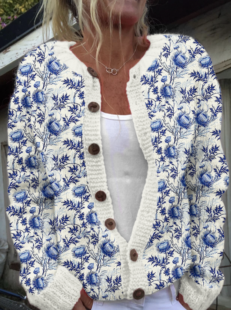 Scottish floral knit sweater cardigan