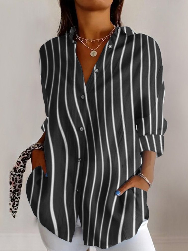 Curved printed casual long sleeved shirt