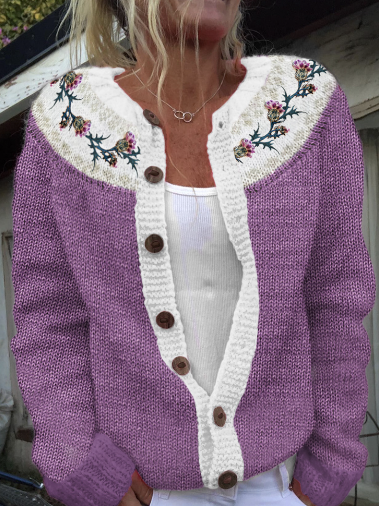 Scottish thistle color blocked knit sweater cardigan