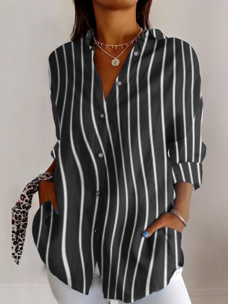 Curved printed casual long sleeved shirt