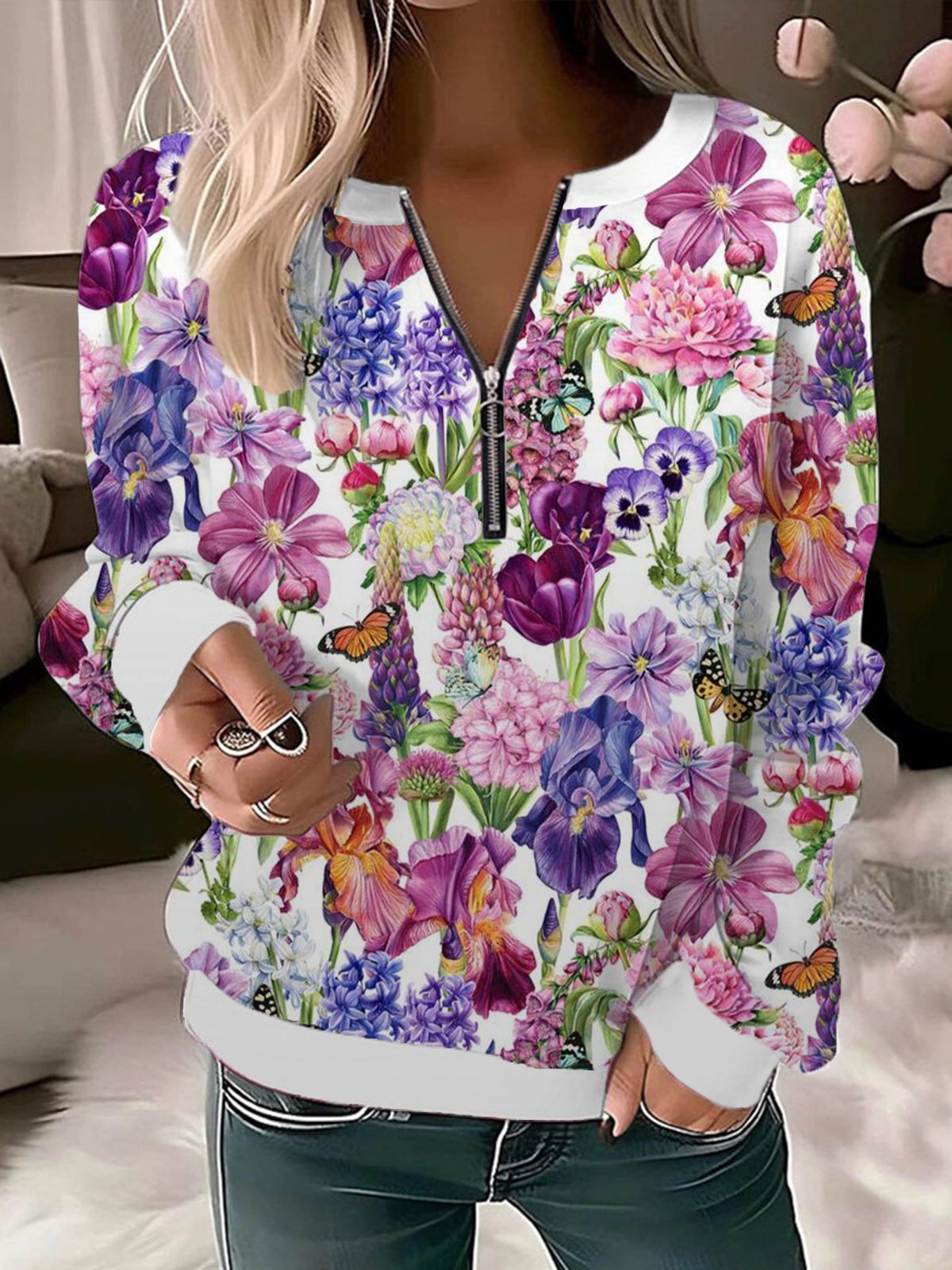 Floral Print Long Sleeve Sweatshirt