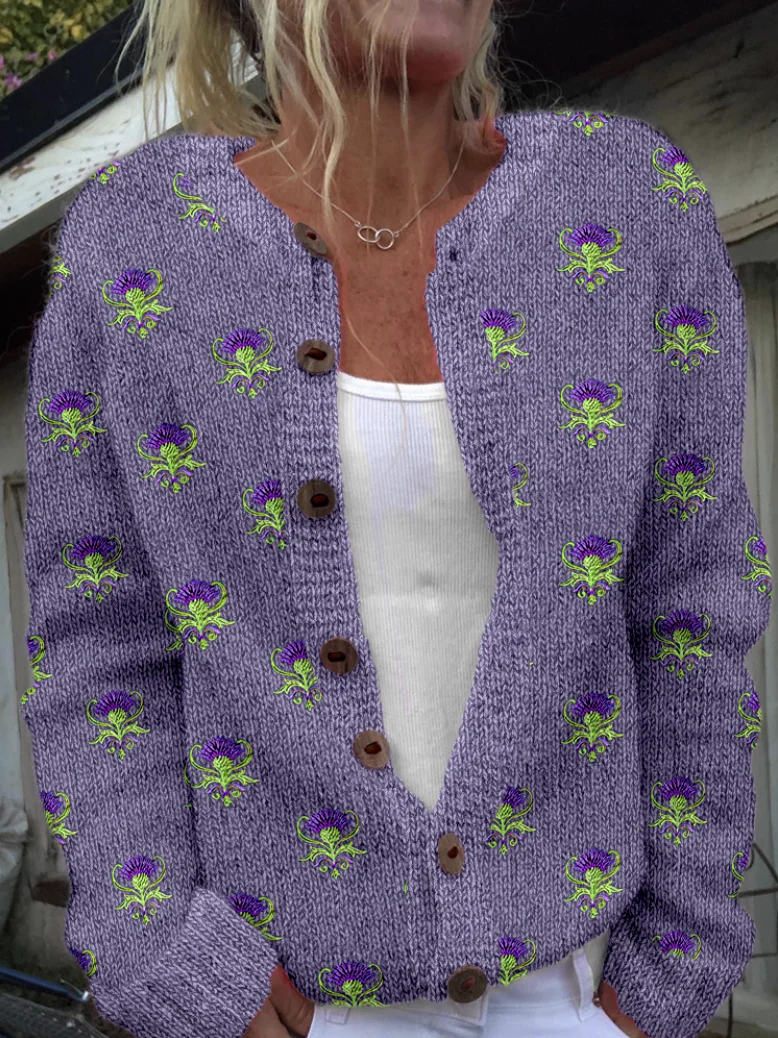 Scottish thistle knit sweater cardigan