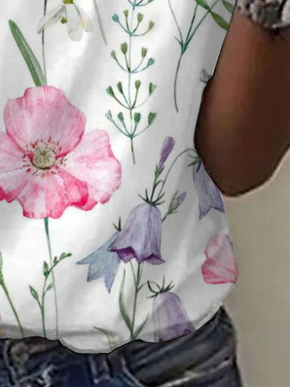 Floral Print Short Sleeve V-Neck T-shirt