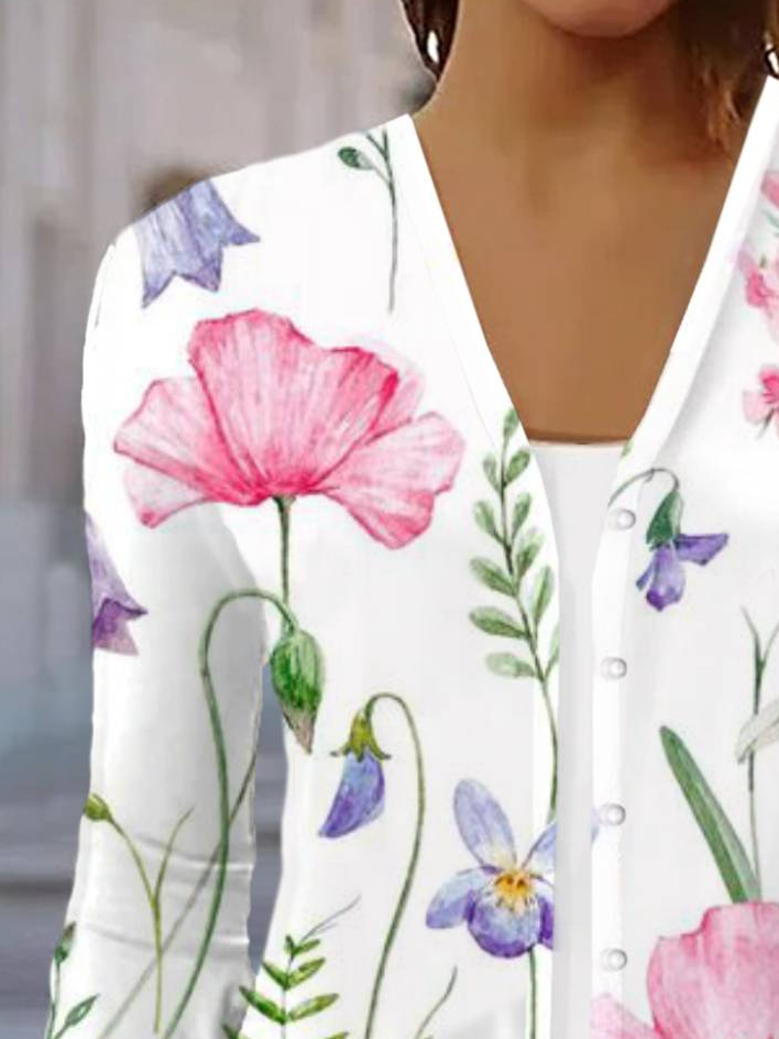 Floral Print Long Sleeve Shawl Jacket