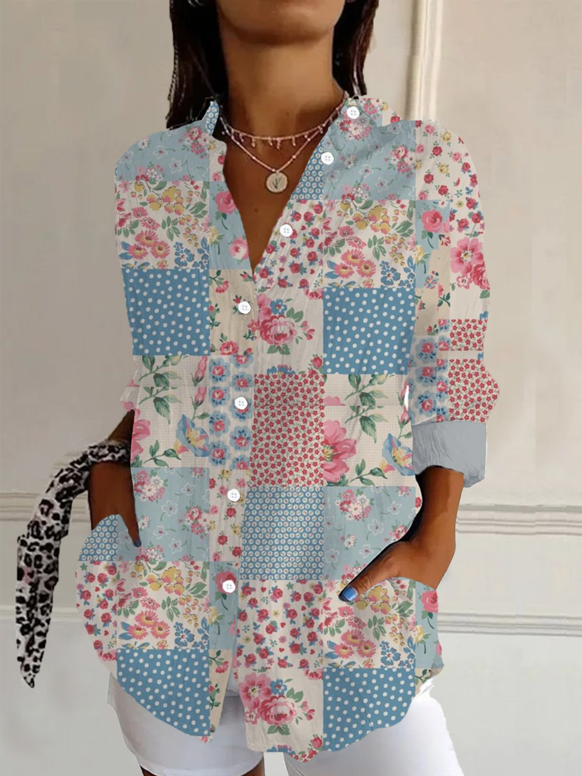 Women's Long Sleeve Shirt Spring/Fall As Picture Floral Shirt Collar Daily Going Out Casual Top