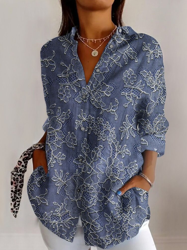 Lace floral casual long sleeved shirt