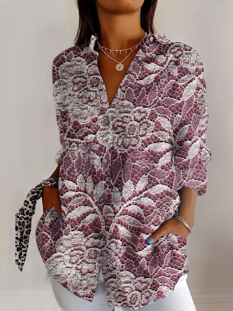 Lace floral casual long sleeved shirt