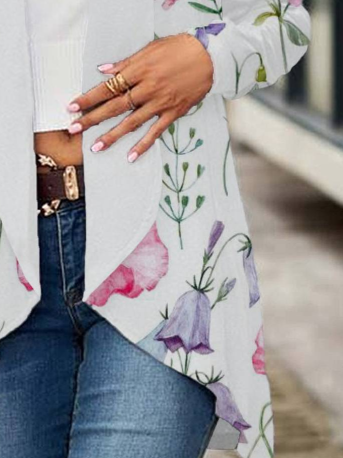 Floral Print Long Sleeve Shawl Jacket