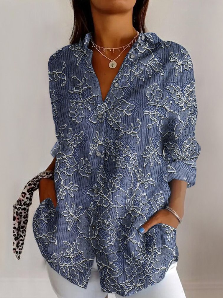 Lace floral casual long sleeved shirt