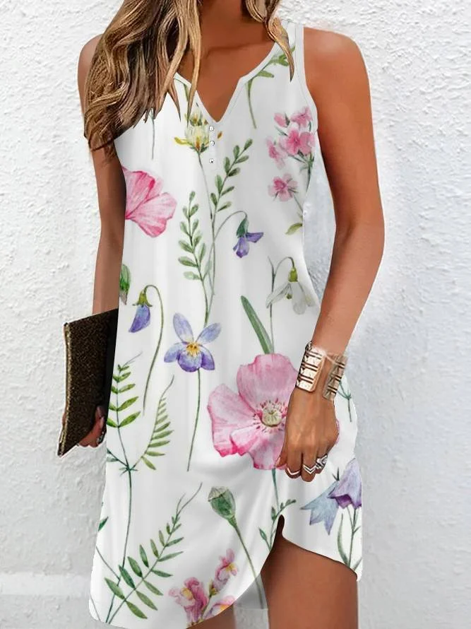 Floral Print Sleeveless V-neck Dress