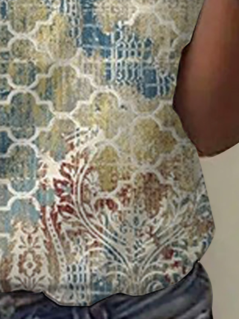 Ethnic Print Short Sleeve Crew Neck T-shirt
