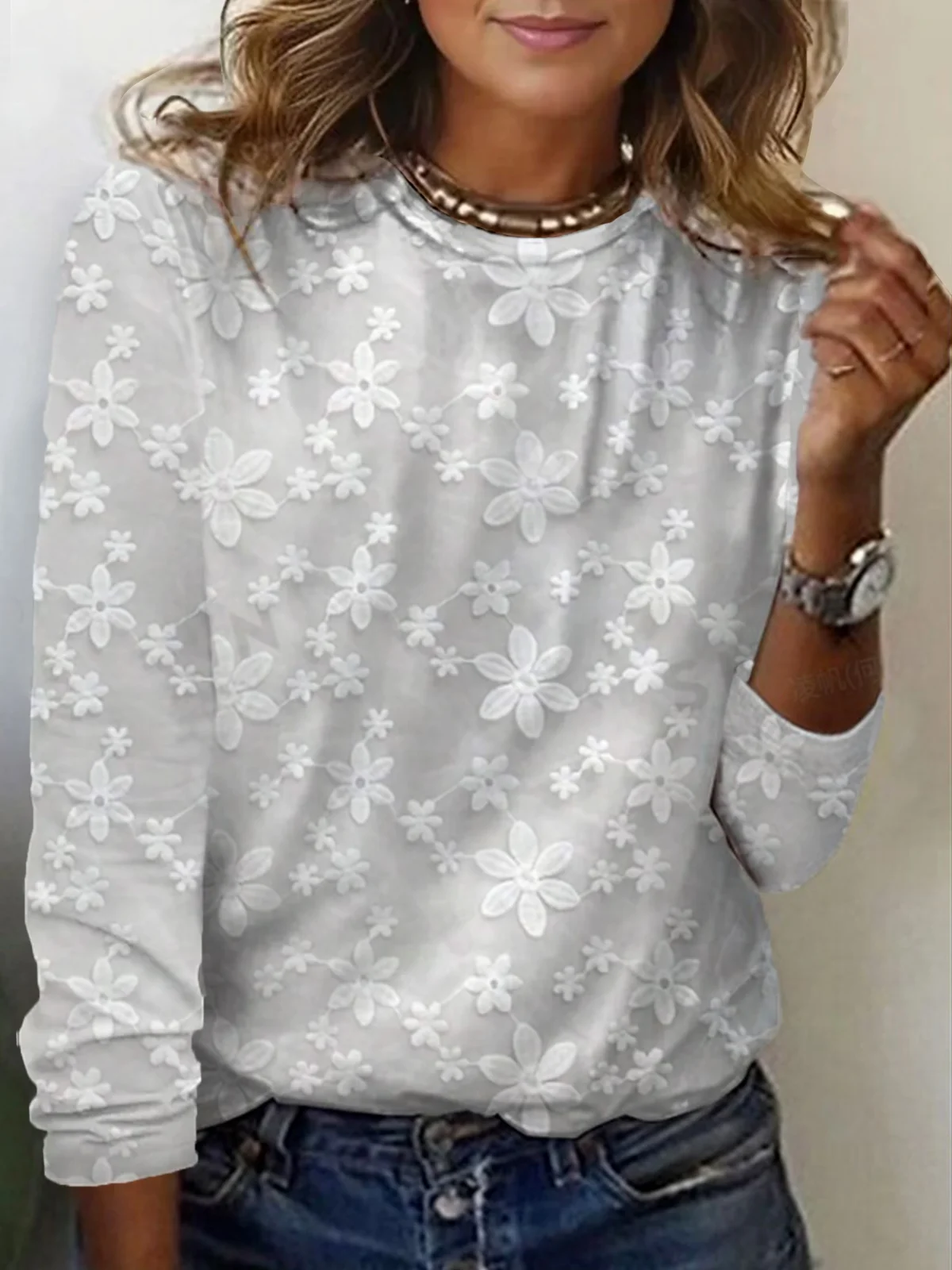 Women's Casual Printed Floral Long Sleeve T-Shirt