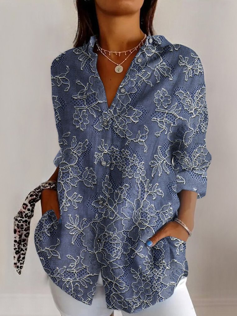 Lace floral casual long sleeved shirt