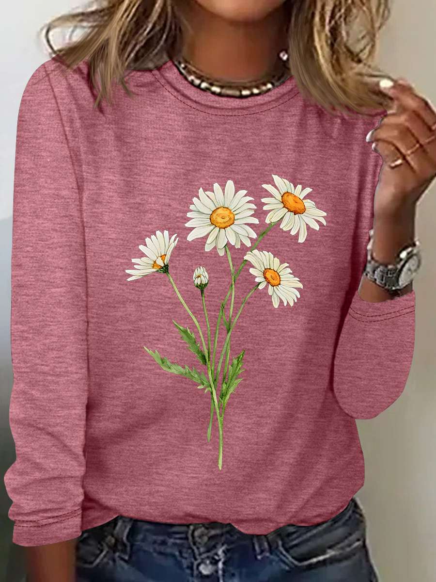 Daisy April Birth Flower Casual Long Sleeve Shirt