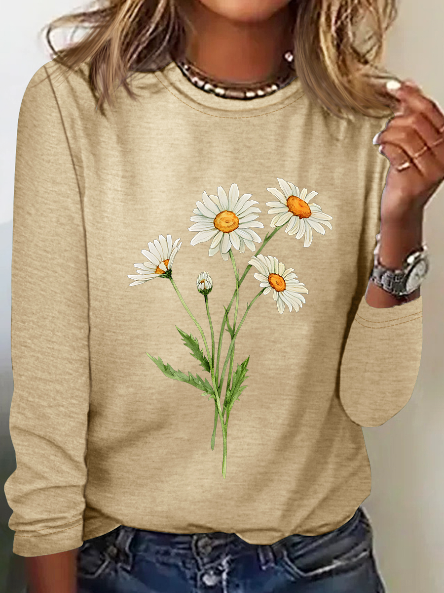 Daisy April Birth Flower Casual Long Sleeve Shirt