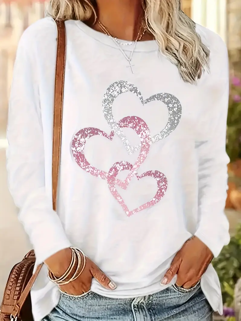 Women's Long Sleeve Valentine's Day Love Round Neck Daily Outing Casual T-Shirt