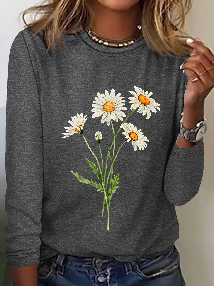 Daisy April Birth Flower Casual Long Sleeve Shirt