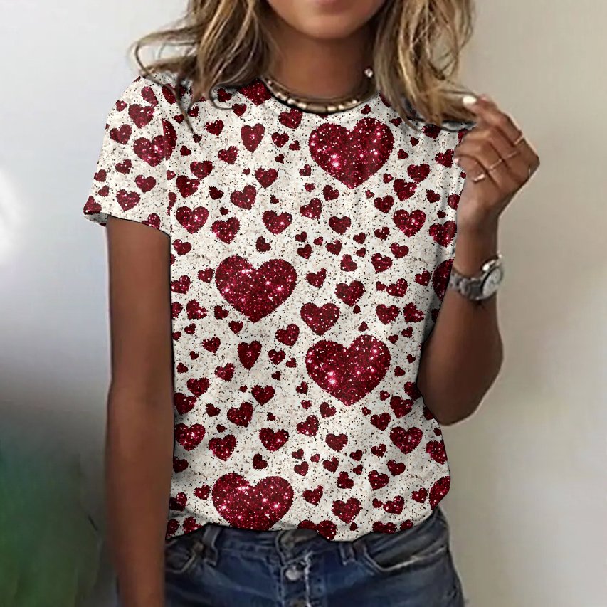 Sparkling Love Pattern Short Sleeve T-shirt