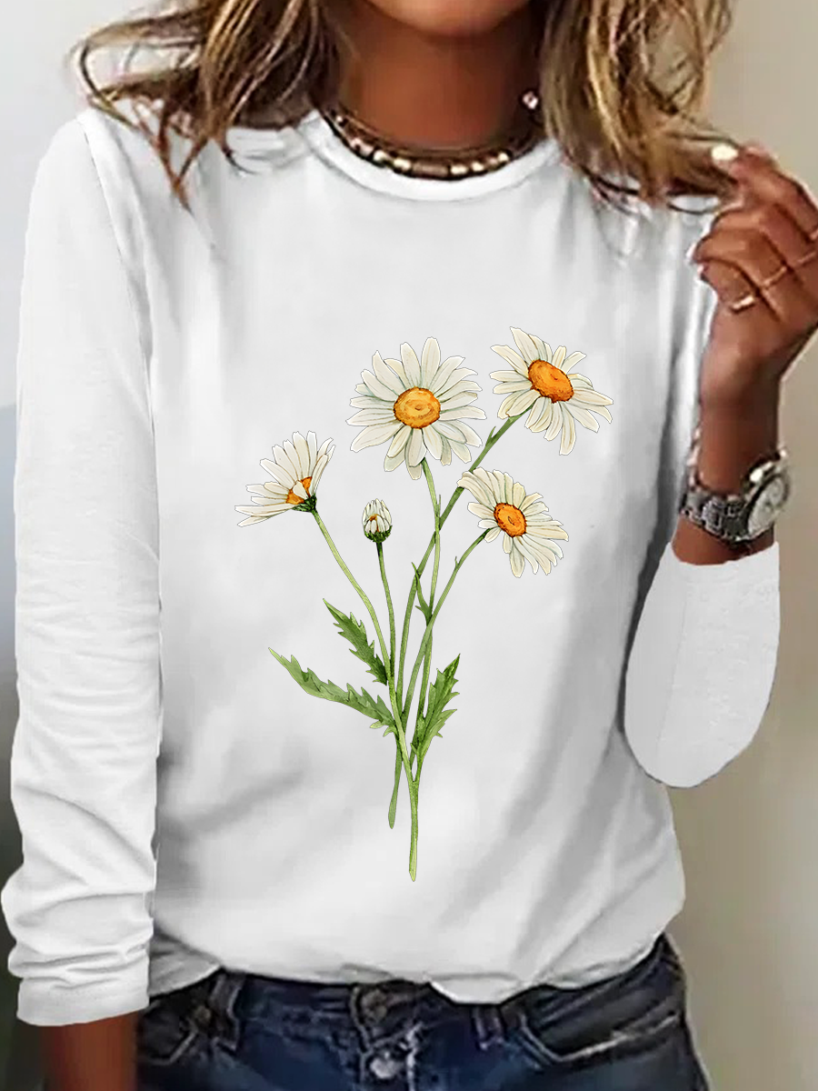 Daisy April Birth Flower Casual Long Sleeve Shirt