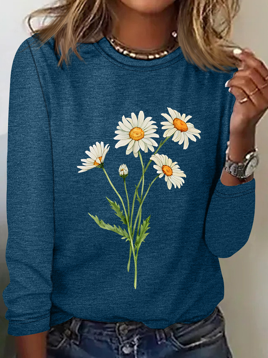 Daisy April Birth Flower Casual Long Sleeve Shirt