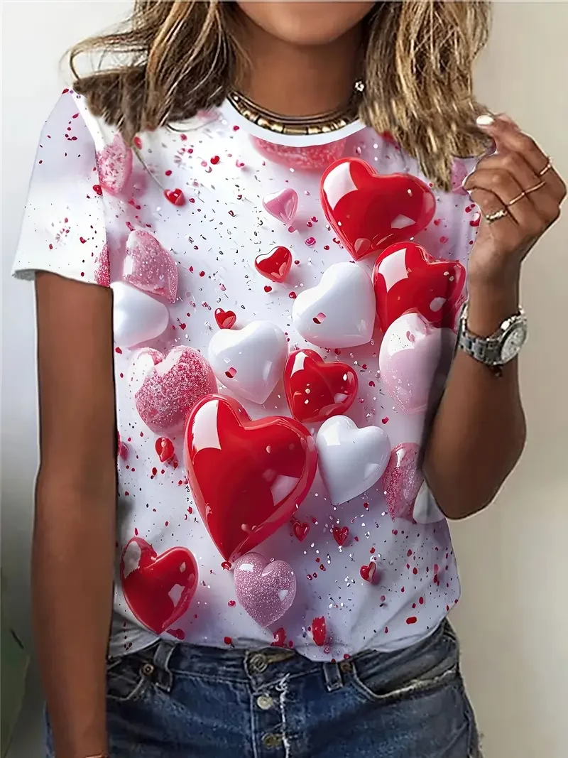 Women's Short Sleeve T-shirt Summer Valentine's Day Love Round Neck Daily Outing Casual Top