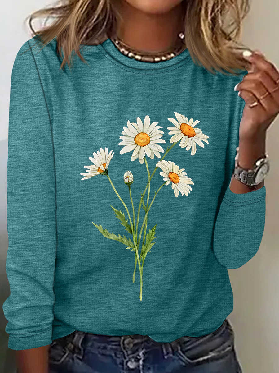 Daisy April Birth Flower Casual Long Sleeve Shirt