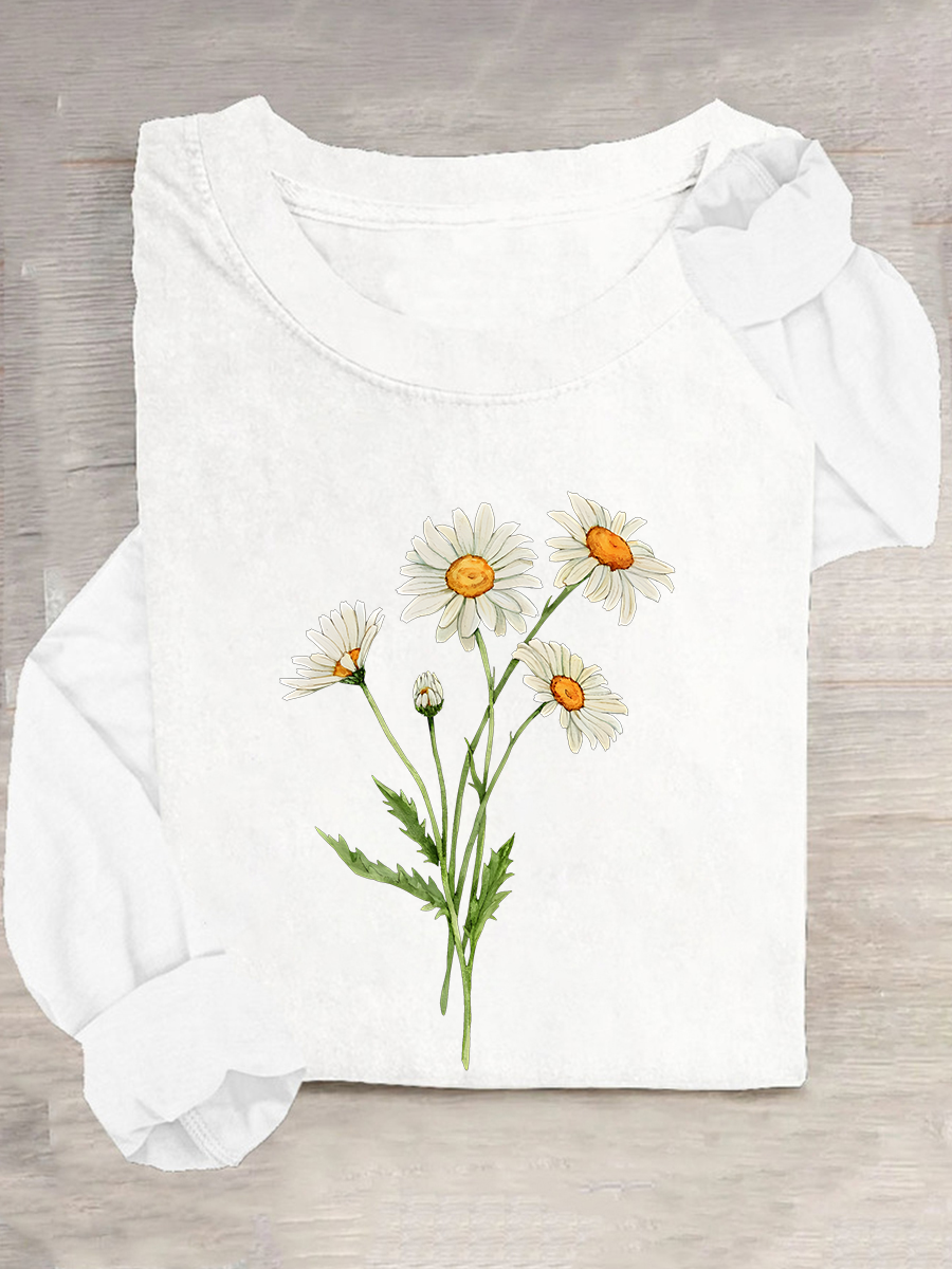 Daisy April Birth Flower Casual Long Sleeve Shirt