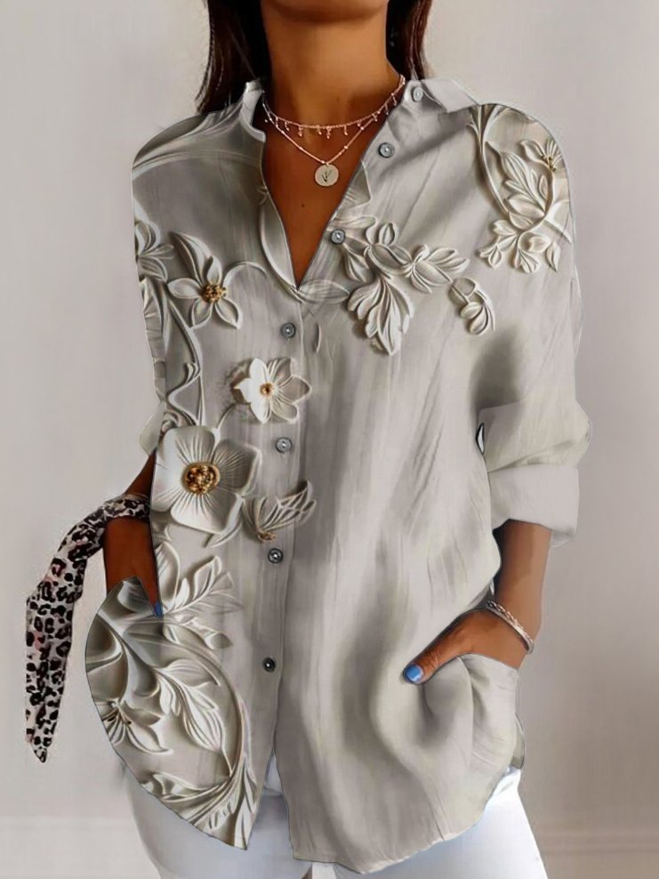 3D floral casual long sleeved shirt