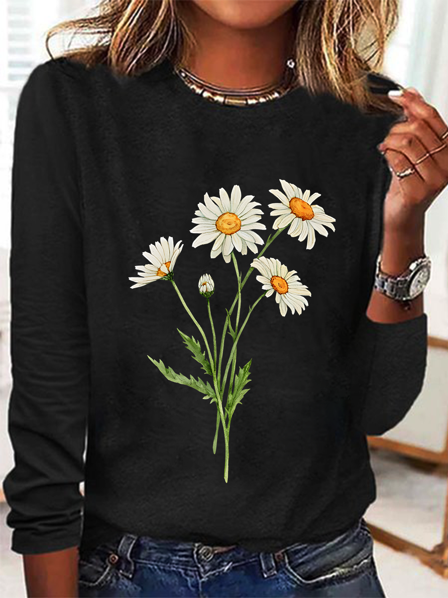 Daisy April Birth Flower Casual Long Sleeve Shirt