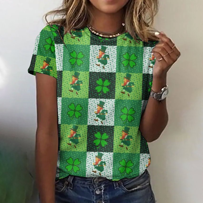 Clover plaid short sleeved T-shirt