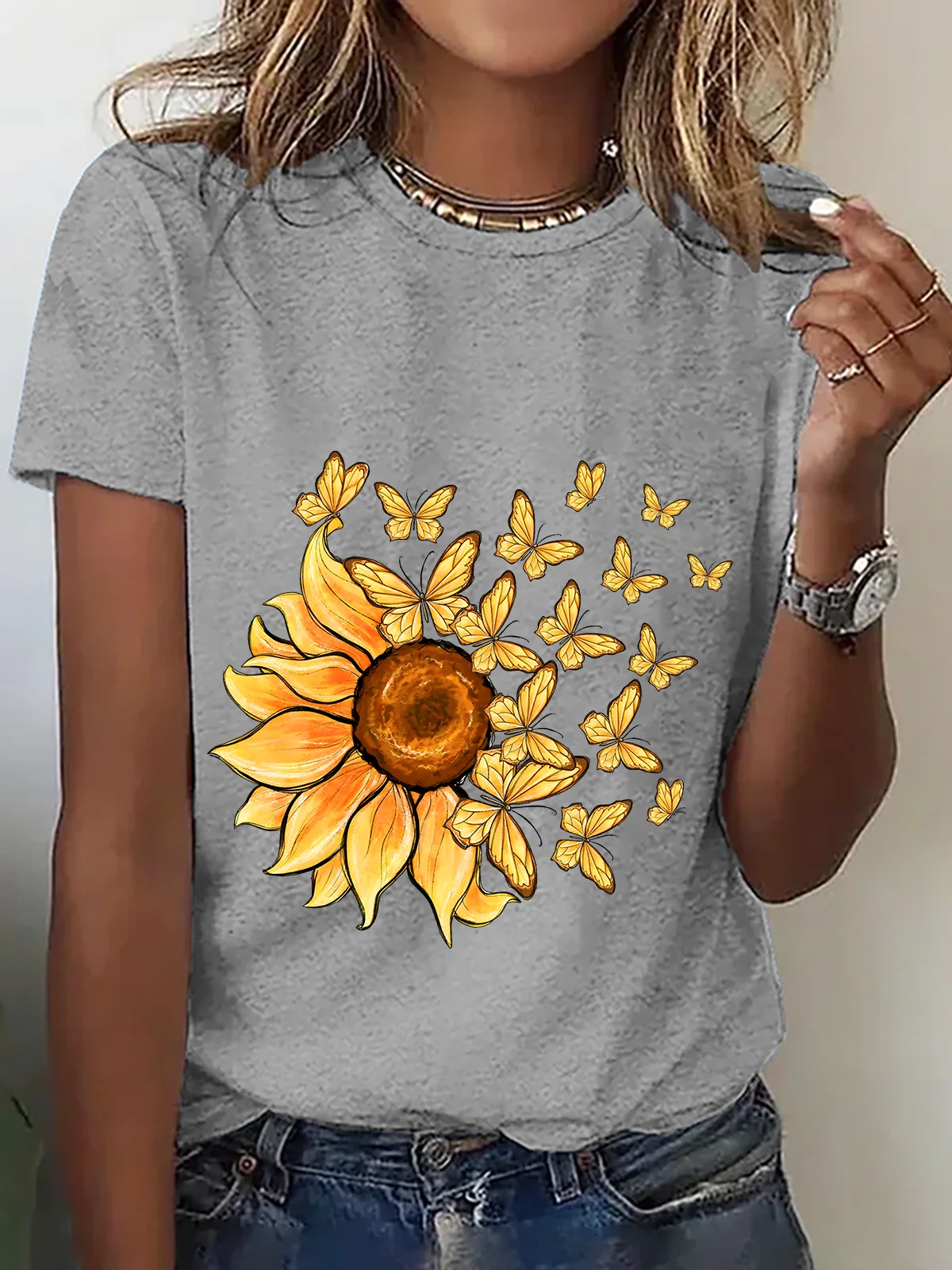 Sunflower Butterfly Cotton T-Shirt