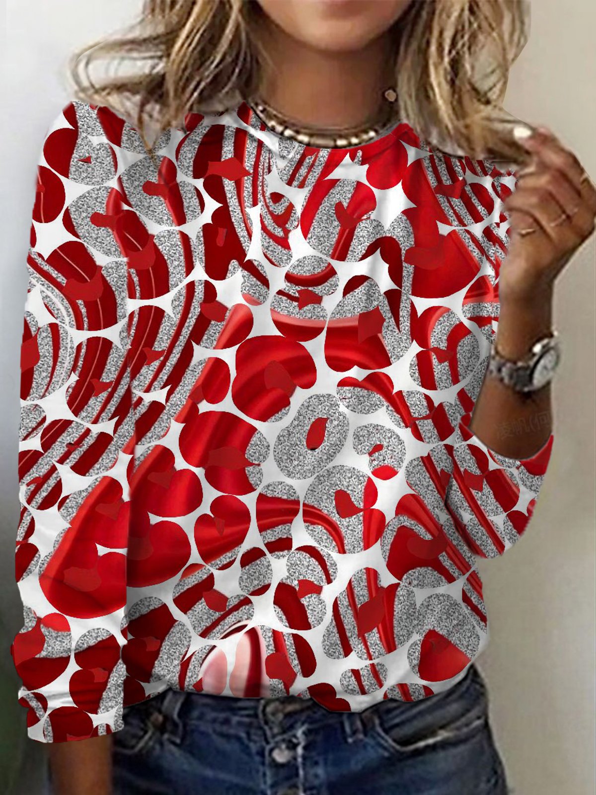 Heart Print Long Sleeve T-shirt