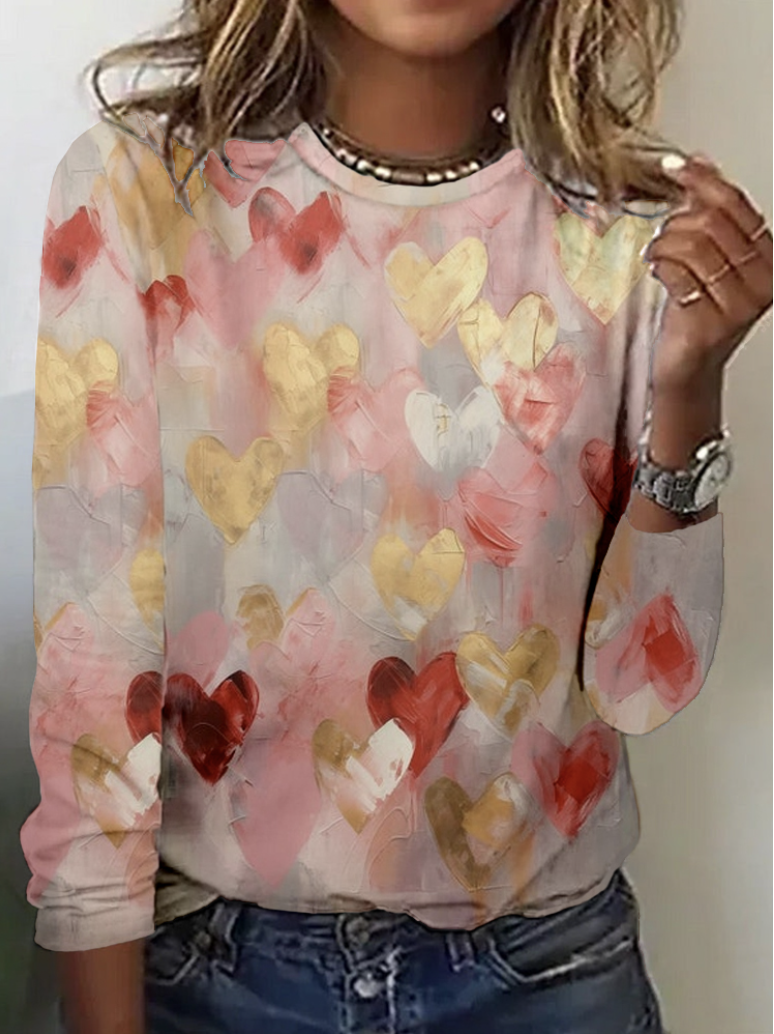 Love pattern printed long sleeved T-shirt